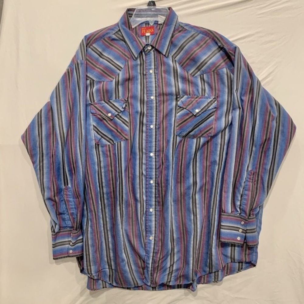 Ely Plains Shirt‎ Men 2XL Blue Striped Long Sleeve Western Pearl Snap Cowboy